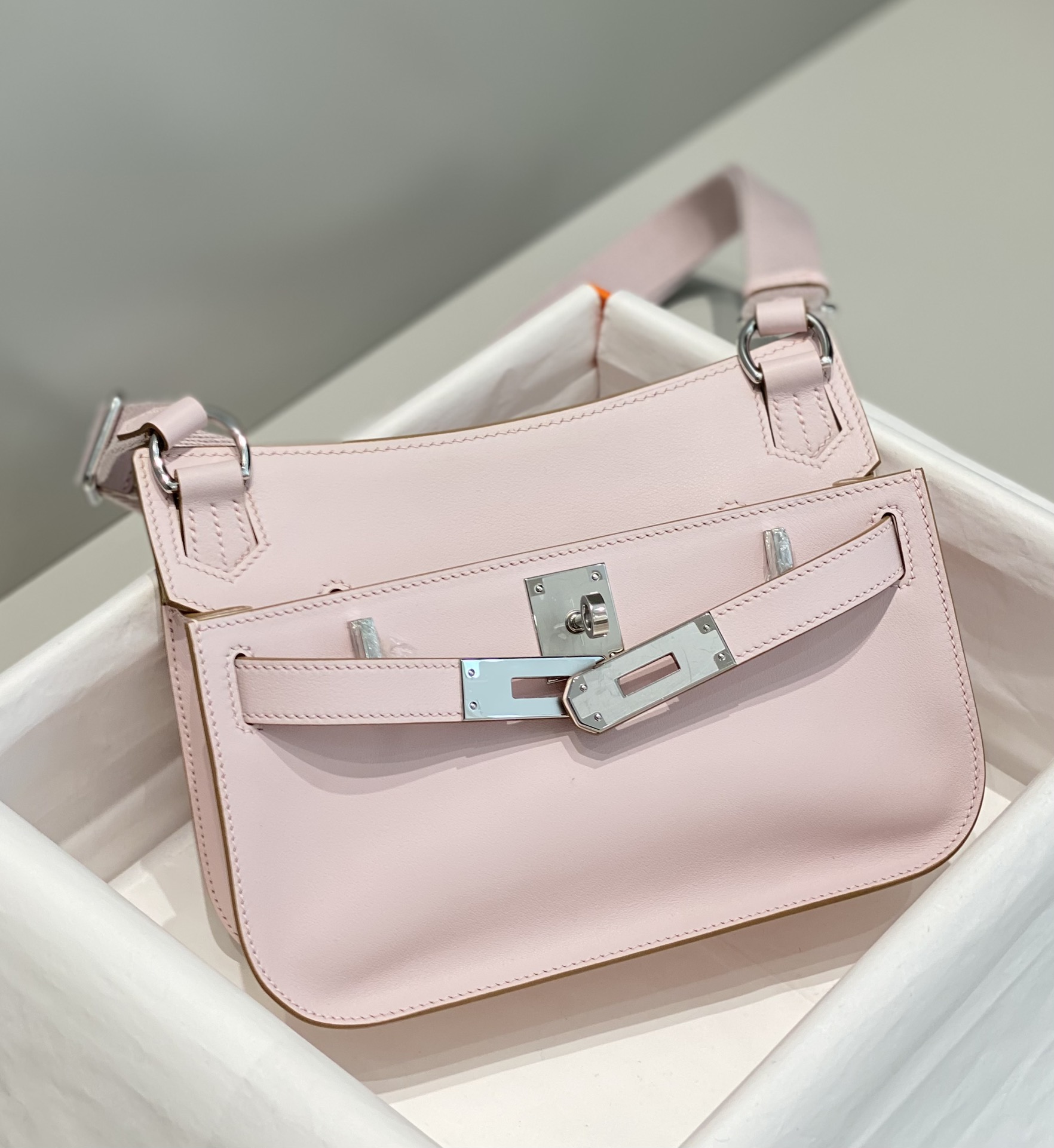 Hermes Jypsiere Mini Shoulder Bag In Light Pink Swift Leather